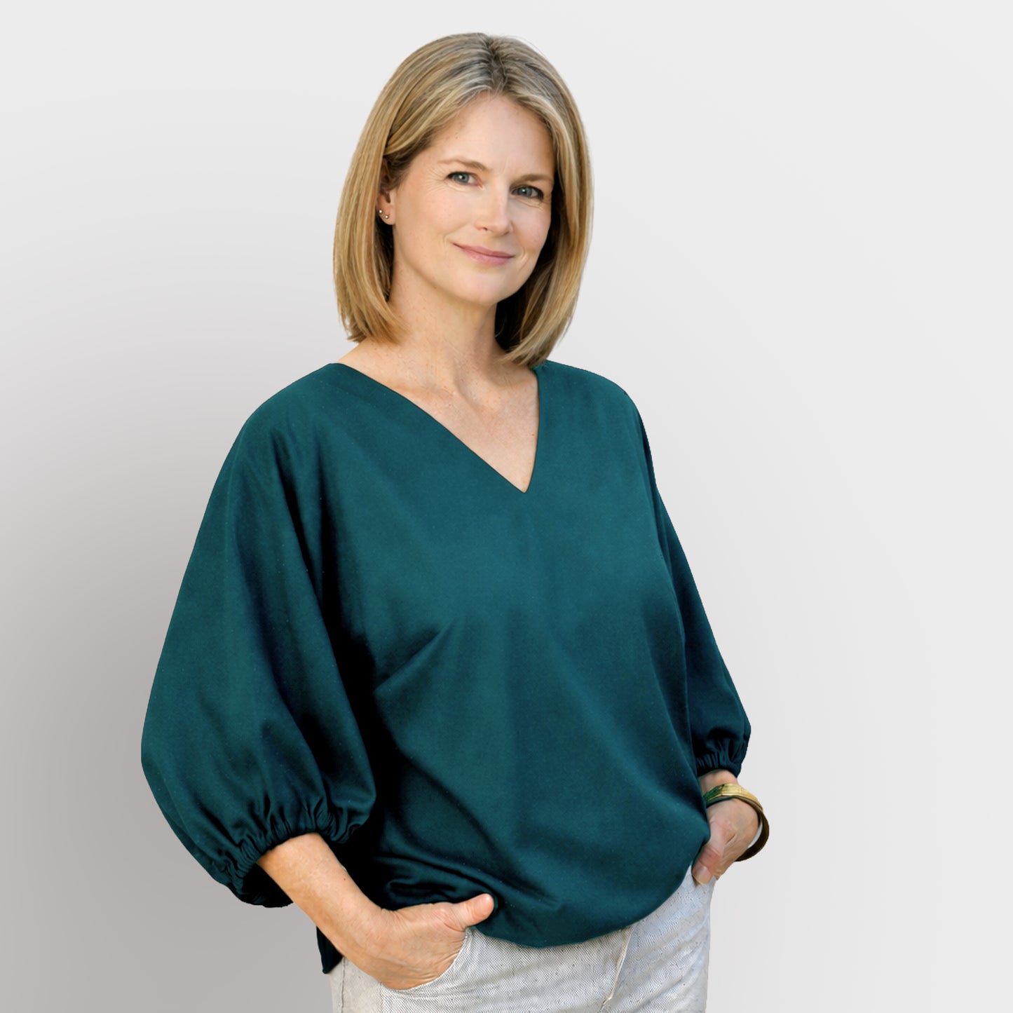 V-neck blouse, teal