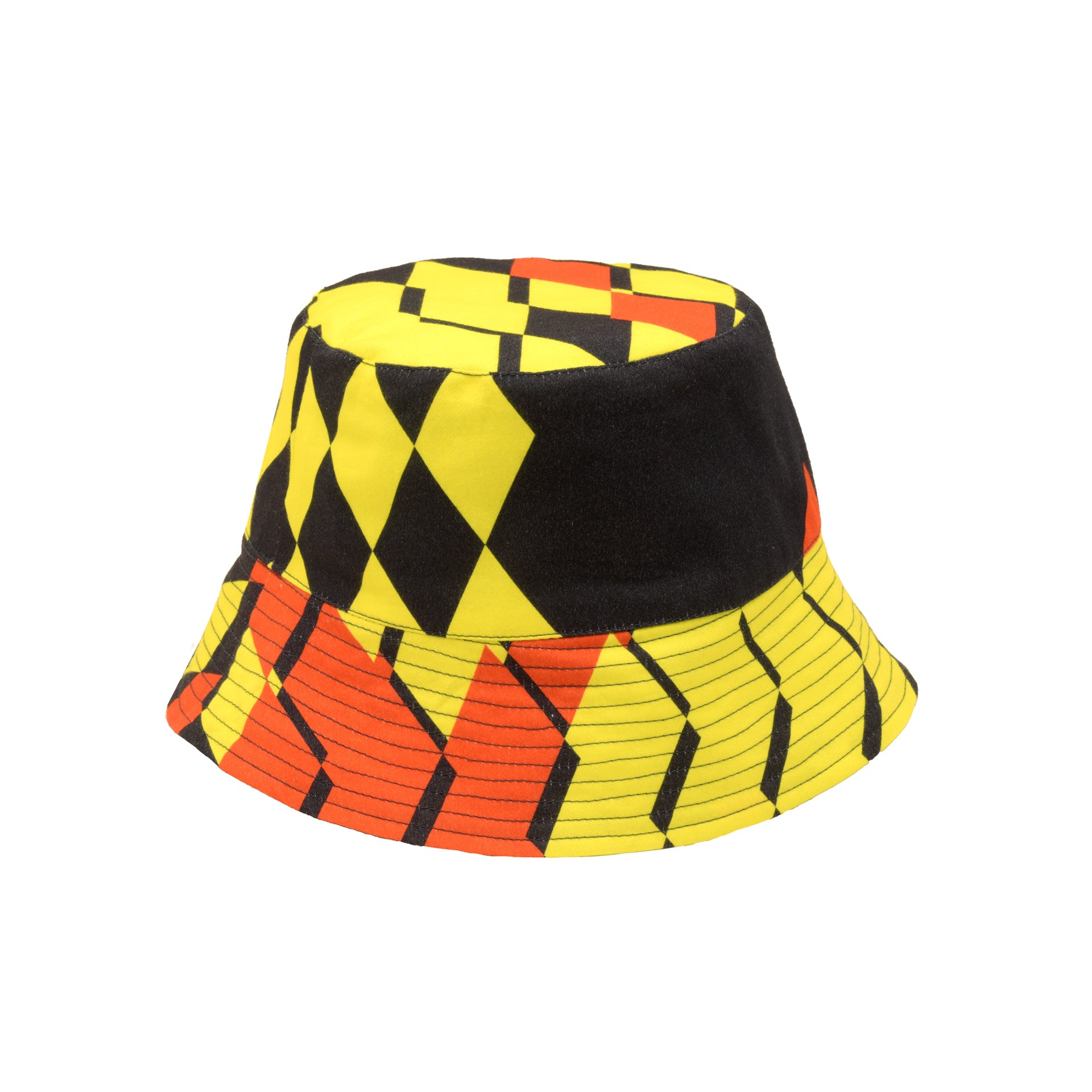 Kristina Nordöf bucket hat in dark gray, yellow and orange