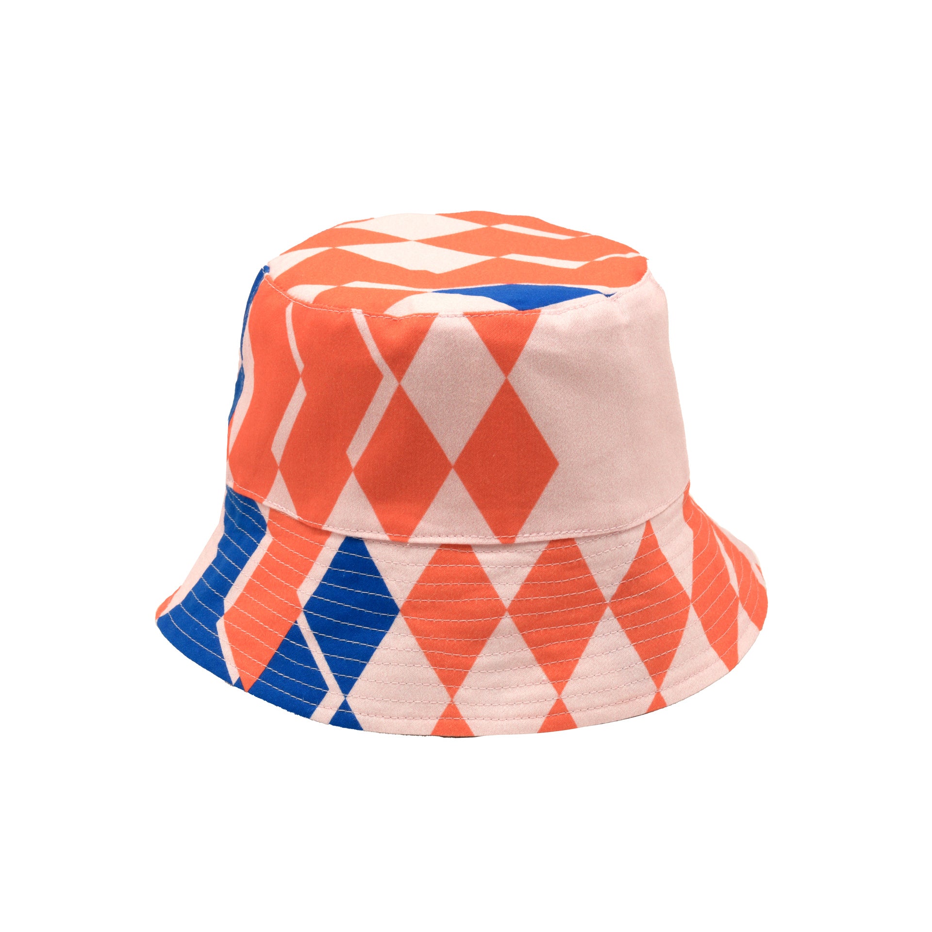 Kristina Nordlöf bucket hat in pink, coral, cornflower blue