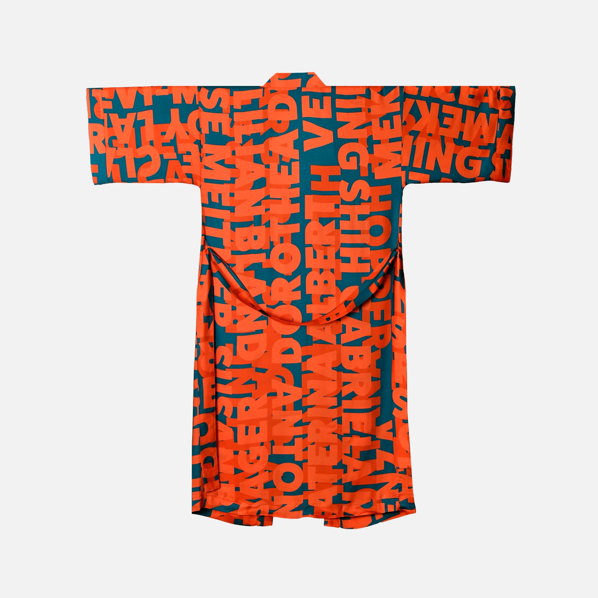 Printed teal and red Kristina Nordlöf kimono from behind