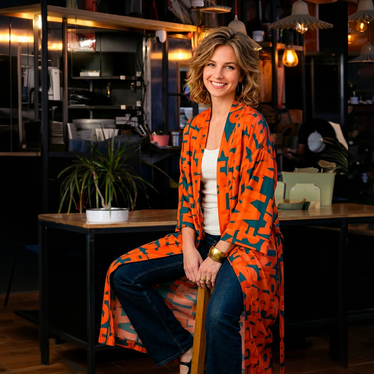 Kimono, JUDY - teal/coral