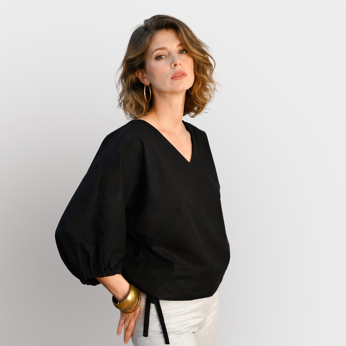 V-neck blouse, black