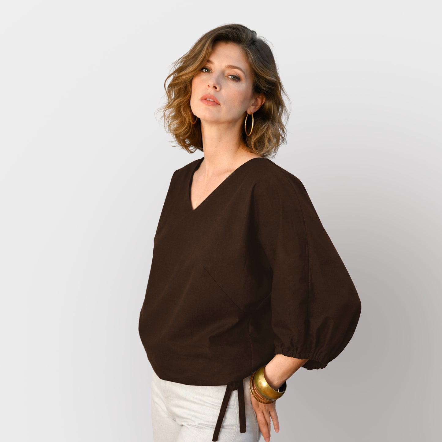 V-neck blouse, dark brown